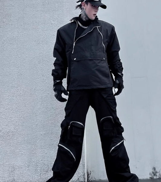 Niche Double Zipper Stand Collar Shell Jacket Jacket