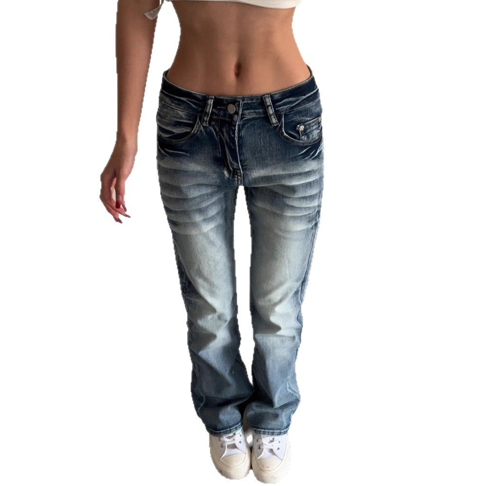 Dame Stretch Slim Straight Jeans Med Lav Talje
