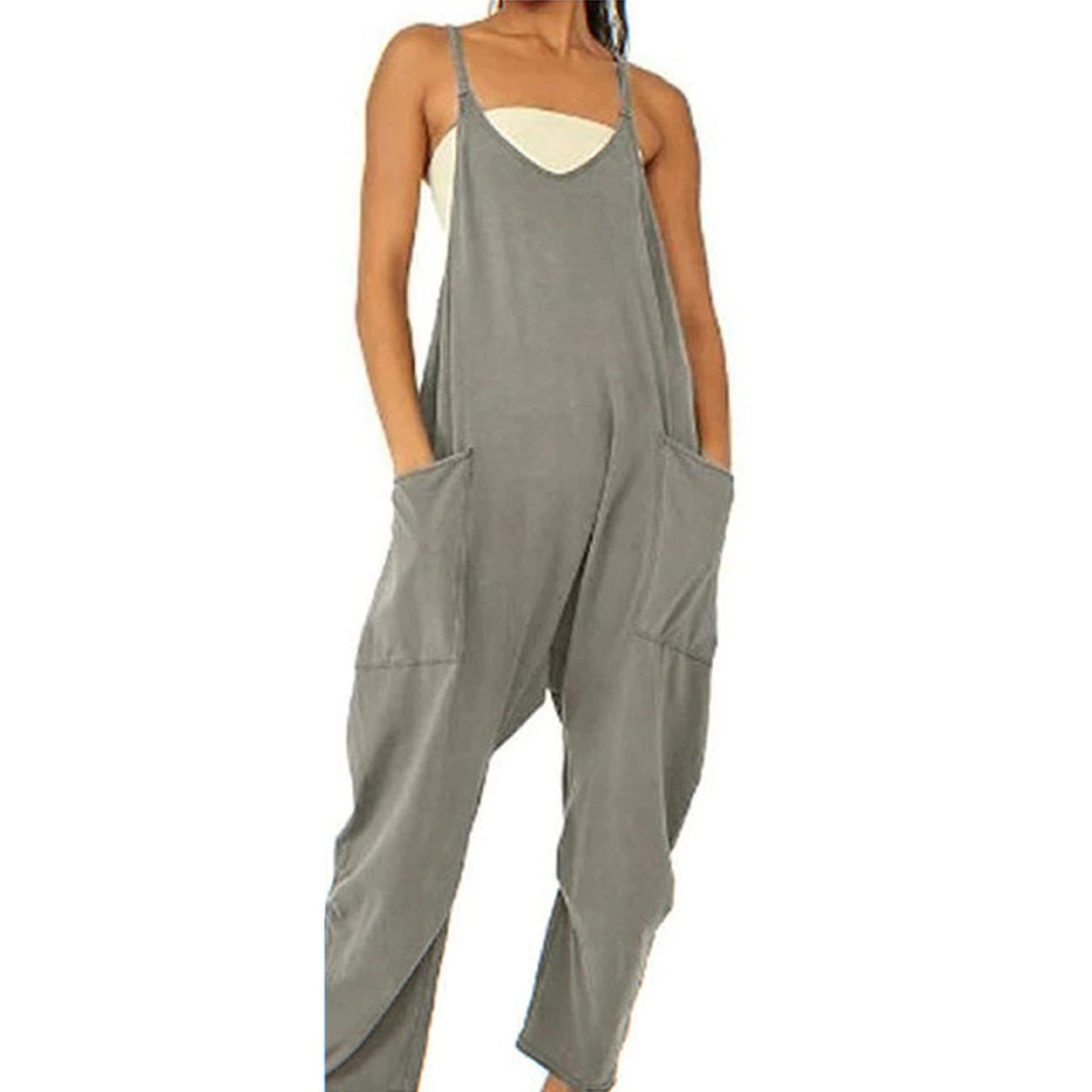 Women's Pocket Spaghetti Straps Knitted One-piece Trousers