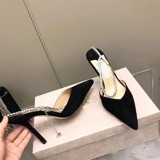 Women's Black Rhinestone Sexy Sandals