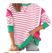 Color Matching Sweatshirt Striped Color Contrast Long Sleeve T-shirt