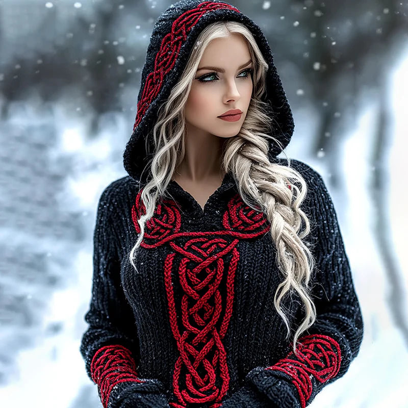 Pumpkin Lantern Lady-style Long-sleeve Thick Knit Hooded Sweater