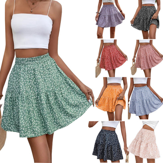 Line Short High Waist Floral Frill Hem Skirt