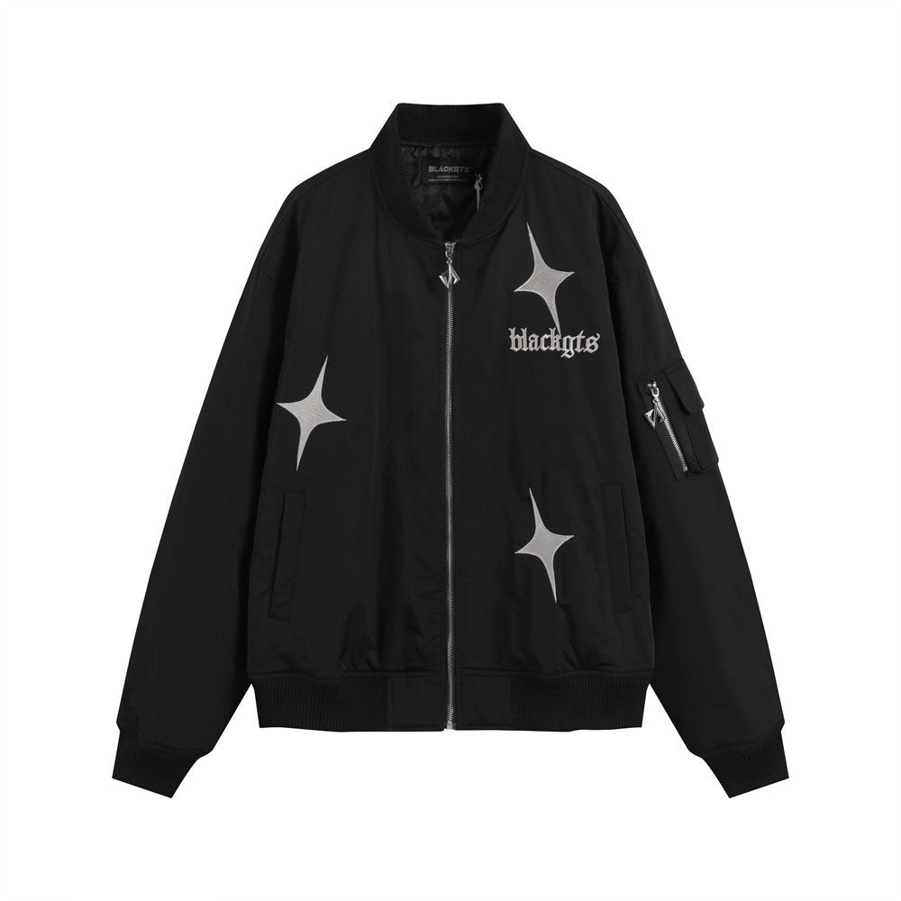 Star Letters Embroidered Stand Collar Zip Jacket For Men