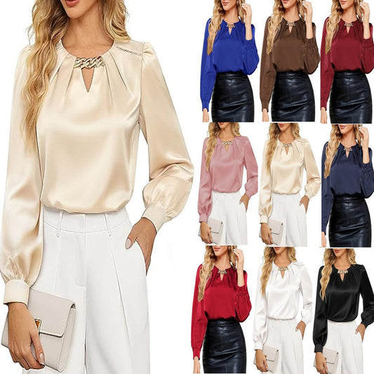 New SpringSummer Womens Satin Blouse Elegant And Sophisticated