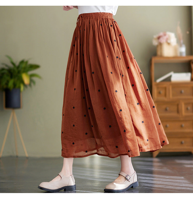 Cotton And Linen Skirt Women's Temperament Figure Flattering Flowy Long Skirt