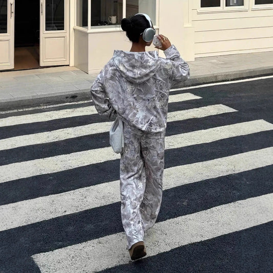 Street Fashion Camouflage Loose Casual Top With Straight-leg Pants