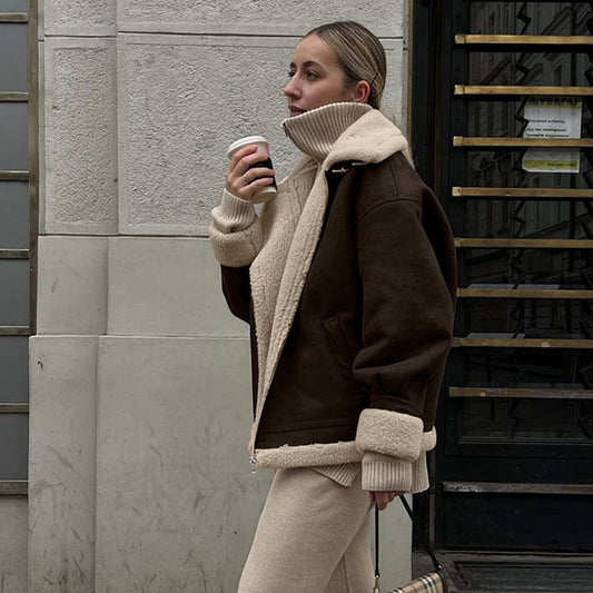 Loose Suede Lambswool Warm Vintage Jacket