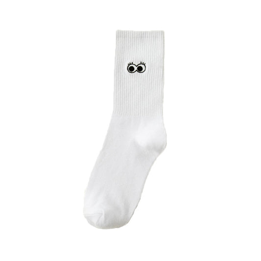 White Japanese Cartoon Embroidery Tube Socks