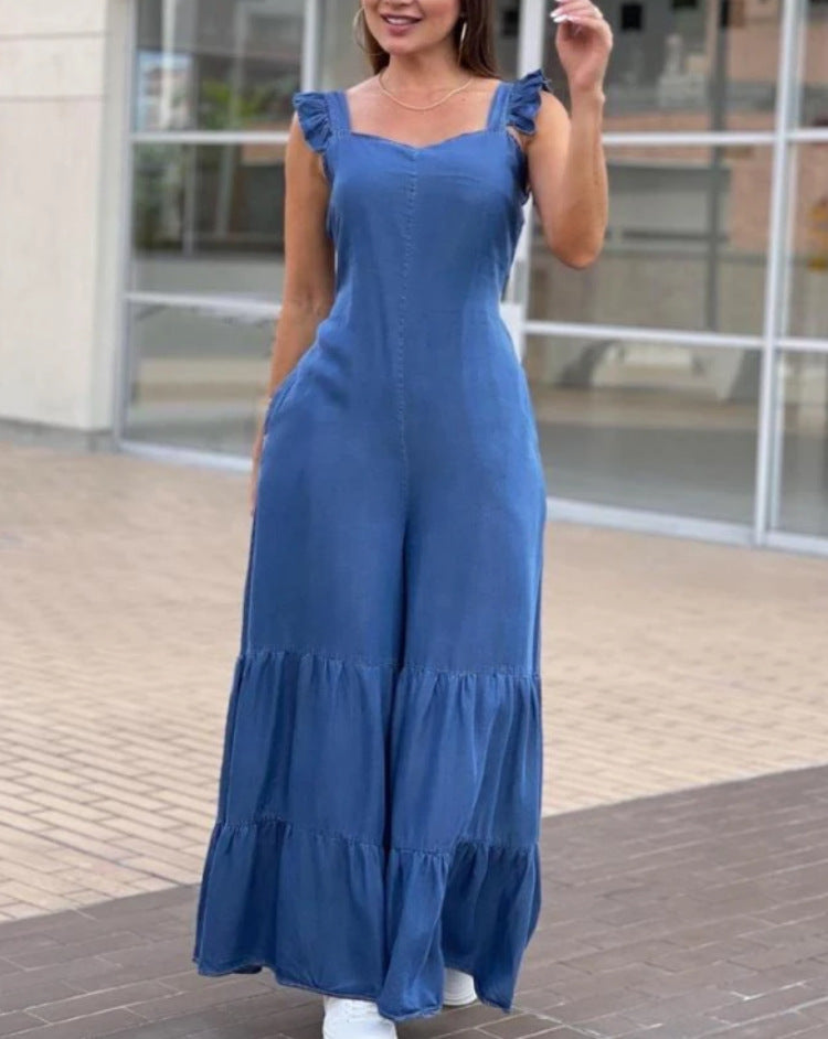 Ærmeløs Jumpsuit Med Flæser Til Kvinder