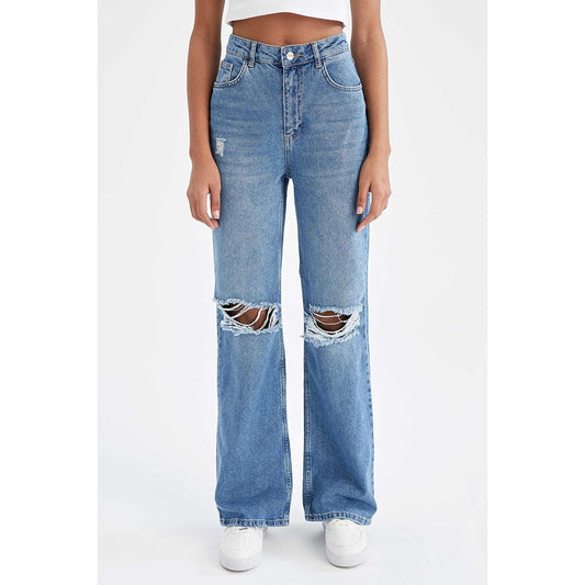 Retro Distressed Drop-waist Women's Loose Wide-leg Floor-length Pants