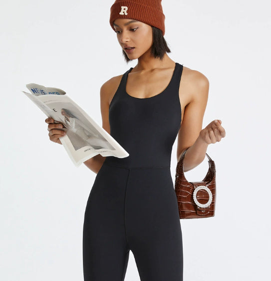 Womens Crew-neck Camisole Bodysuit With Tight-fitting Pants High-stretch Figure-hugging Yoga Wear