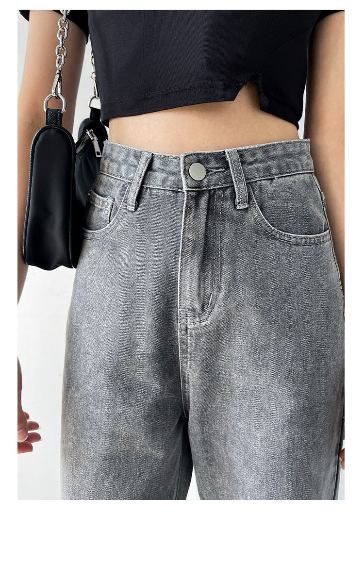 Vintage Casual Gray High Rise Straight Leg Jeans