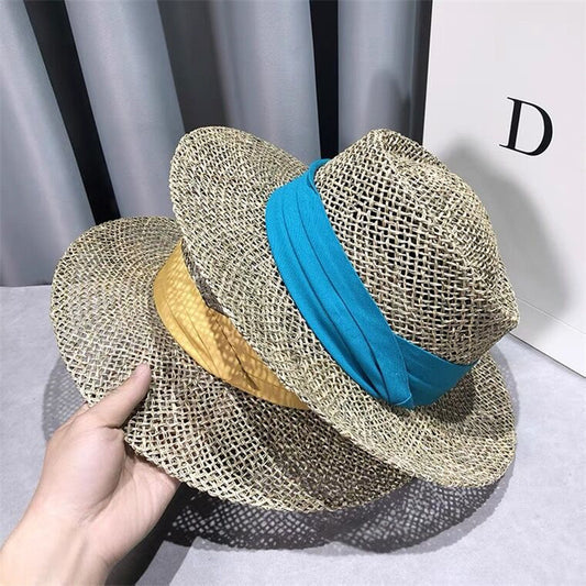 Women's Salty Grass British Retro Flat Top Straw Hat