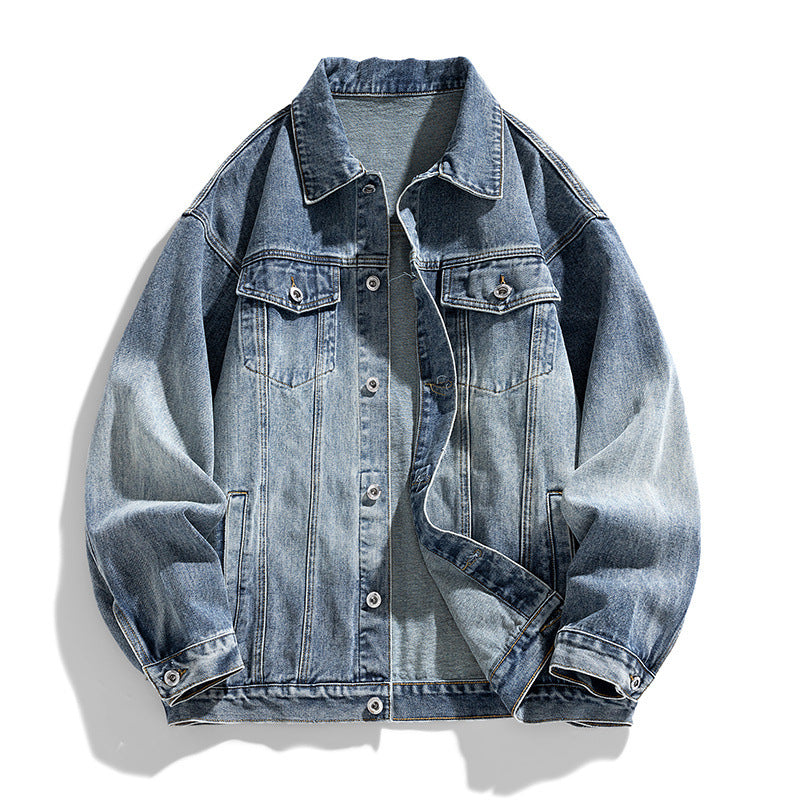 Retro denimjakke til mænd med løs pasform