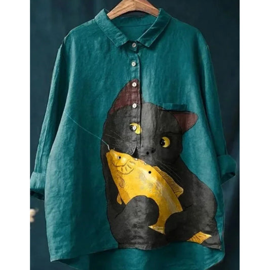European And American Autumn Long-sleeved Cardigan Printed Women's Shirt