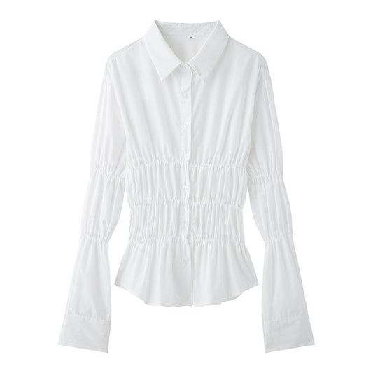 European And American Style Women Long Sleeve Elastic Casual Slim Shirt