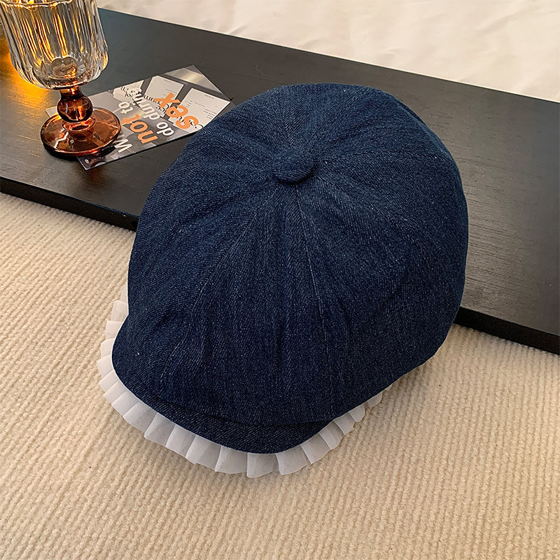 Lace Denim Beret Women's Spring And Summer Japanese-style Retro