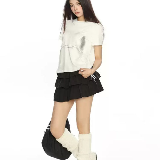 Printed Shoulder Short-sleeved T-shirt For Women Summer Idle Style