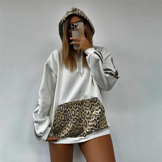 Pendlertrøje med hætte, leopardprint, multifarvet, til kvinder