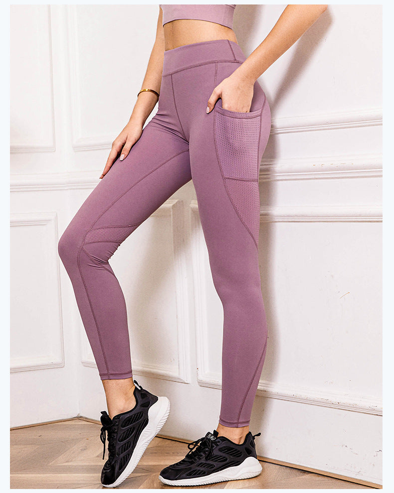 European And American Women's High Waist Yoga Tights With Pockets