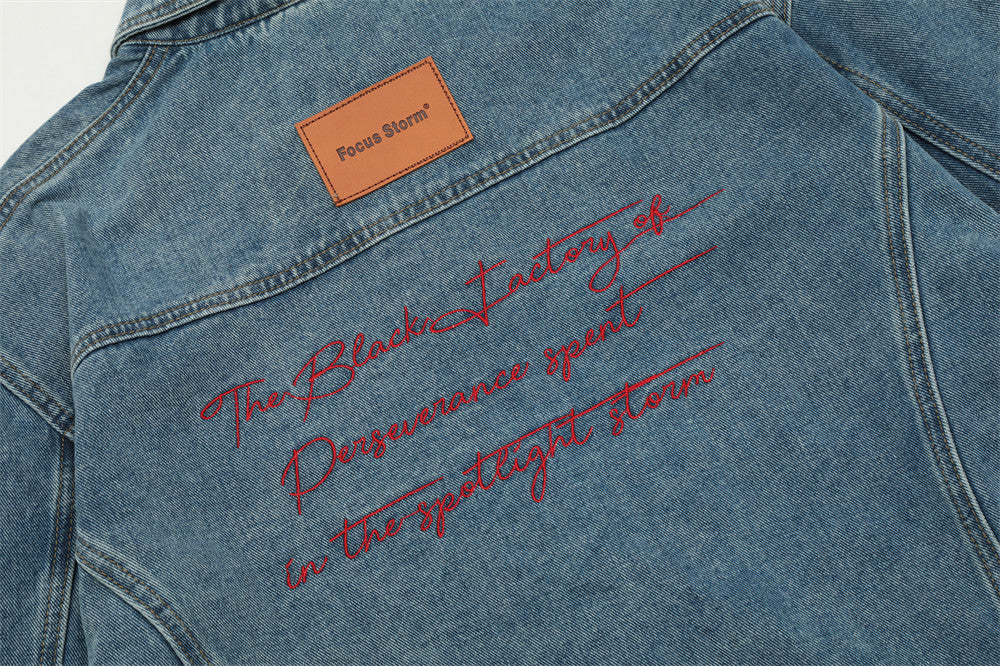 Embroidered Letters Denim Clothes Jacket Men's Trendy Punk