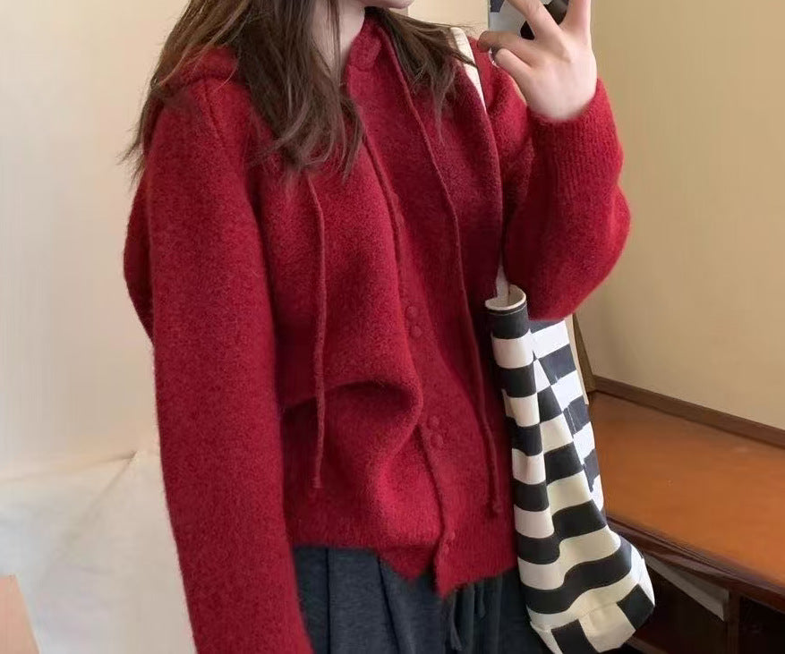 Loose Laid Back Hooded Knit Cardigan Jacket