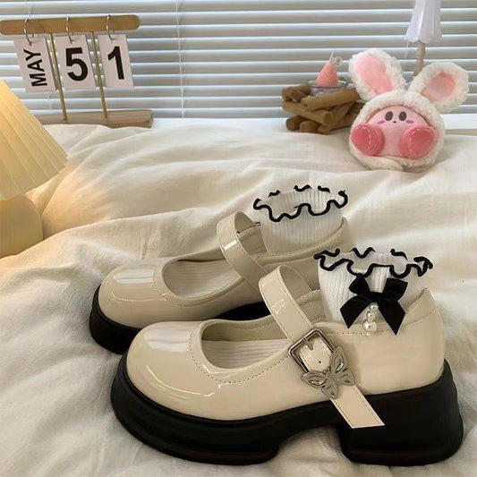 Korean Small Leather Women's Summer Thin British Style Versatile Thick-soled Niche Skirt Low-cut French Shoes