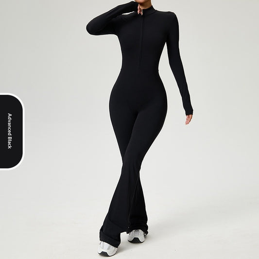Zip-up Long-sleeve Yoga Bodysuit Fitness And Workout One-piece