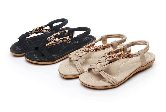 Women's Fashionable Ethnic Simple Beaded Flat Roman Women's Shoes