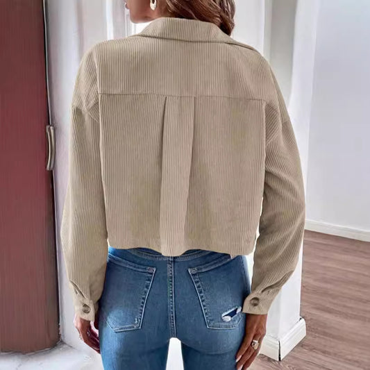 Women's Fashion Short Corduroy Button Jacket Casual Short Coat