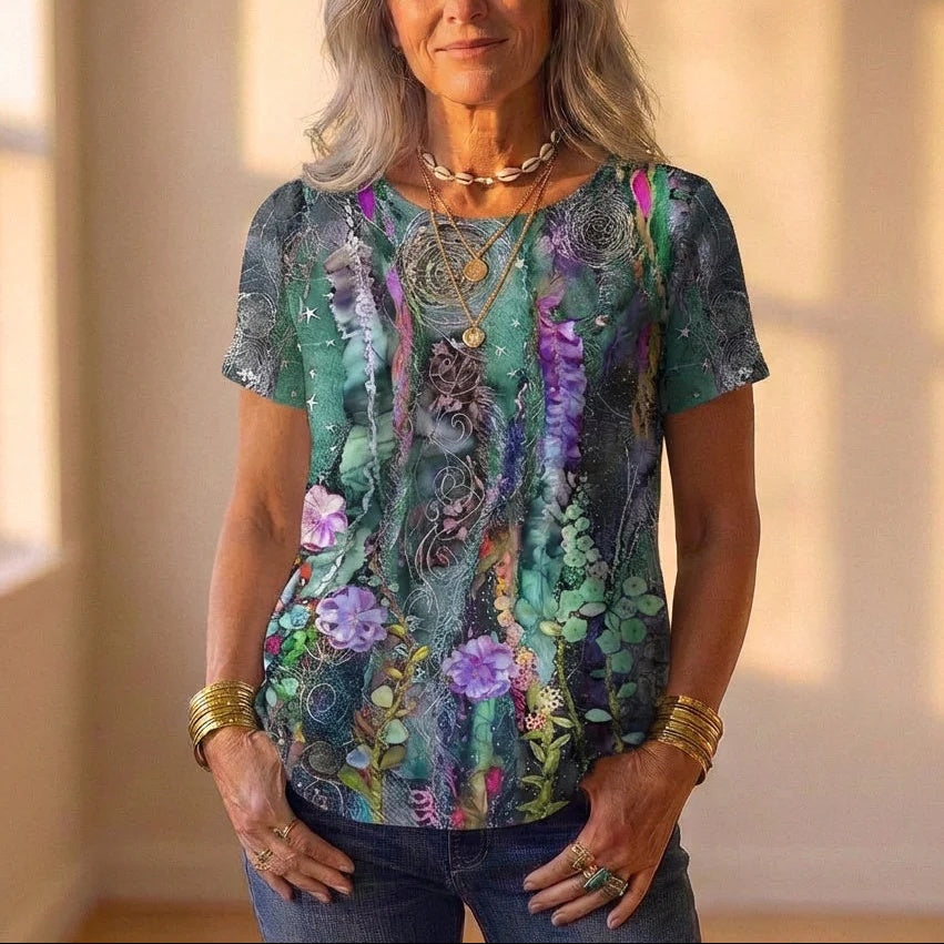 Fashion Ladies T-Shirt Flower Pattern Printing