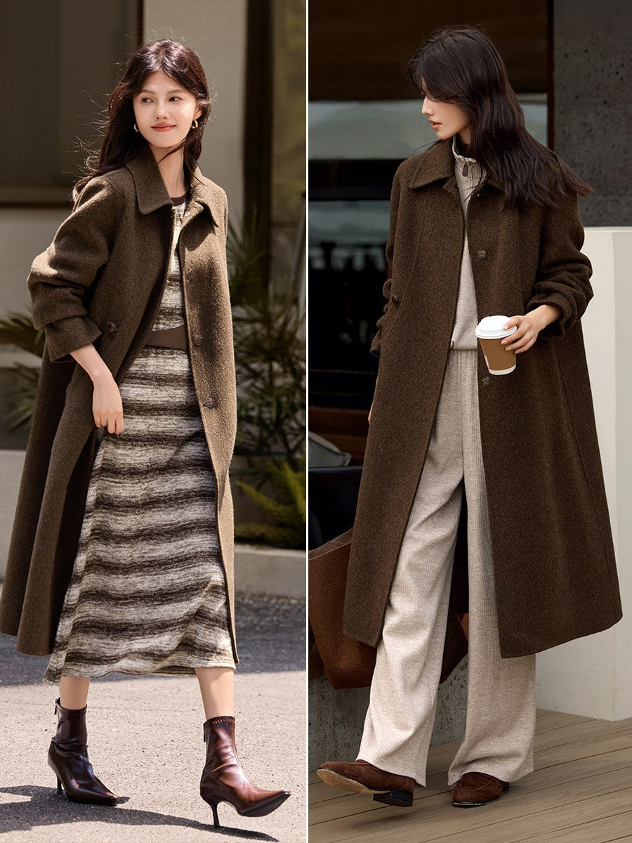 Elegant Small Lapel Double-faced Wool Mid-length Coat
