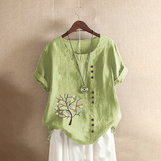 Women's Retro Plus Size Casual Loose Cotton-linen Shirt