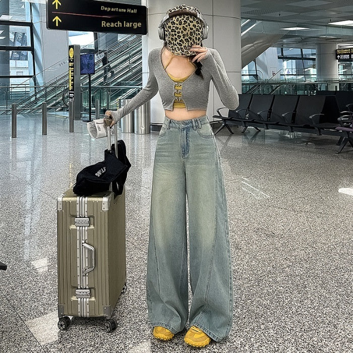 Dame amerikansk-inspirerede retro high street-jeans med brede ben