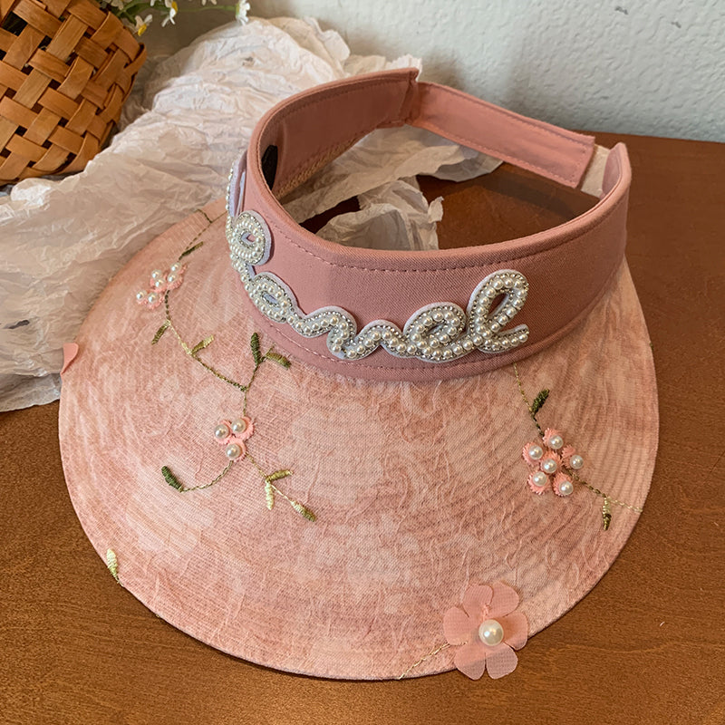 Lace Flower Pearl Visor Straw Hat Female Summer