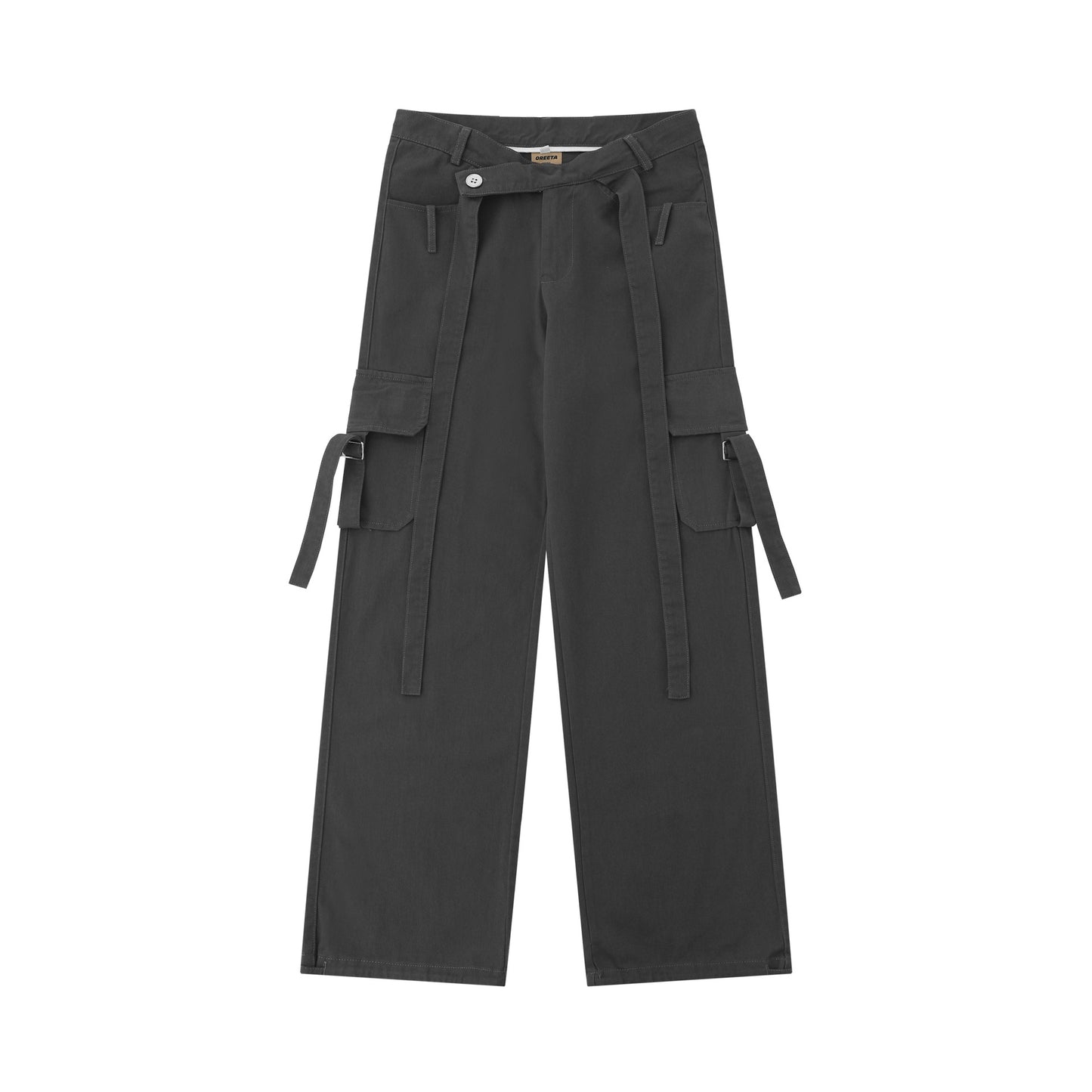 Female Decorative Ribbon Cross Waist Seal Straight Cargo Pants