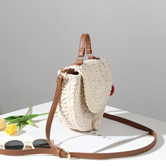 Cute Fur Ball One-shoulder Portable Straw Bag