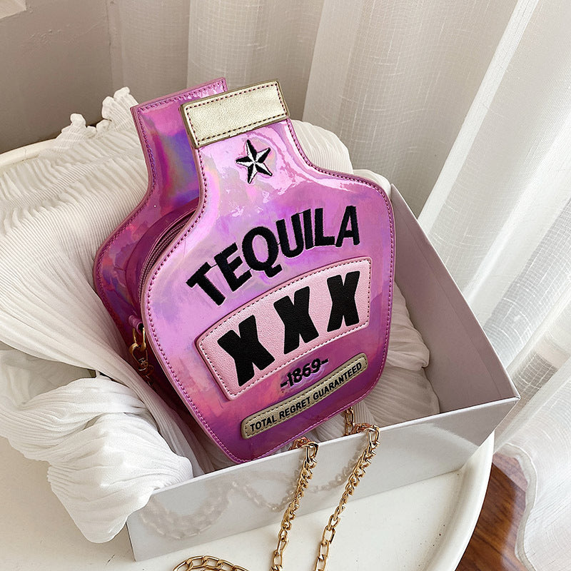 Laser Sequined Wine Bottle Shoulder Bag Creative