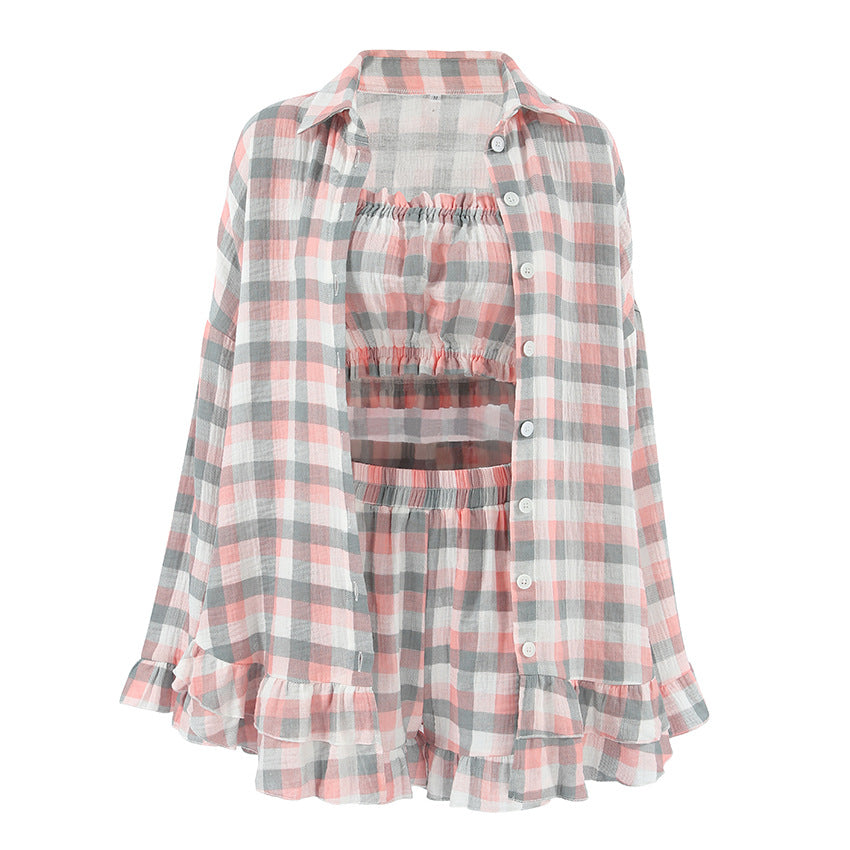 Women's Cotton-Linen Homewear Three-Piece Set