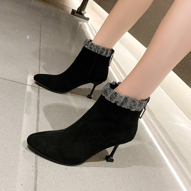 High-heeled Stiletto And Pointed Back Zipper Fashion Ankle Boots