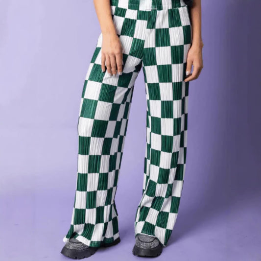 Fashionable Minimalist Plaid Print Pleated Trousers