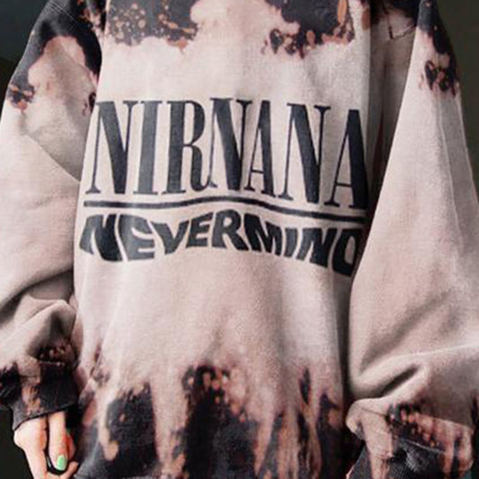 New Women's Tie Dye Letter Print Round Neck Loose Casual Sweater