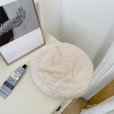 Puffy Fluffy Rabbit Plush Beret Female Filler