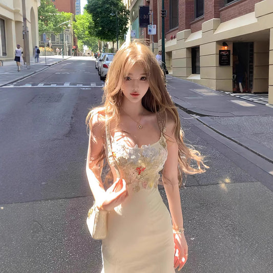 Floral Patchwork Sheath Fishtail Slip Dress For Women