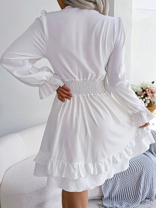 Women Casual Tie Waist Ruffle Trim Flowy Dress