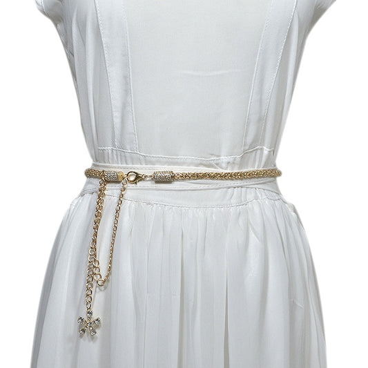 Ladies Metal Rhinestone Inlaid Thin Waist Chain