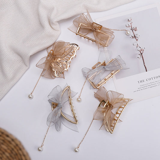 Mesh Bow Hairpin Female Disc Hair Grabbing Clip