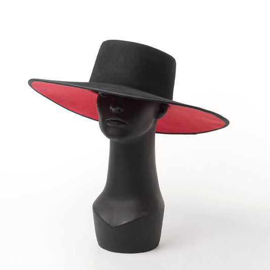 Women's Double-layer Color-blocking Wool Hat With Large Brim