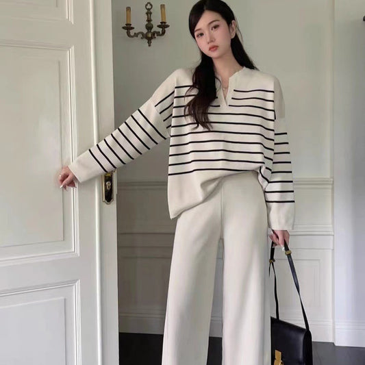 Casual High Waist Drooping Knitted Wide-leg Pants